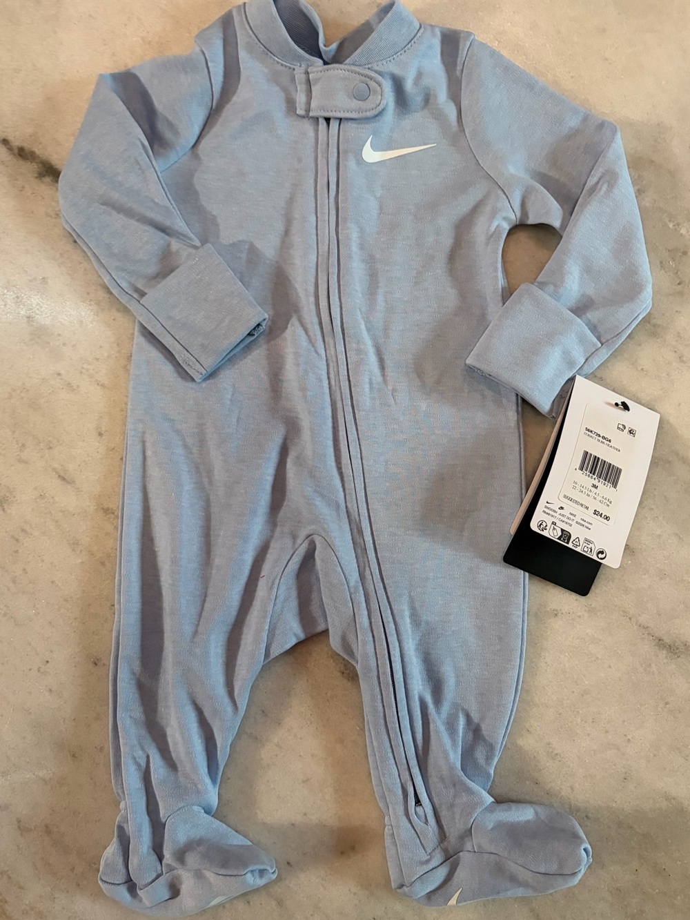 Nike Light Blue Baby Footed One-Piece with Front Zip